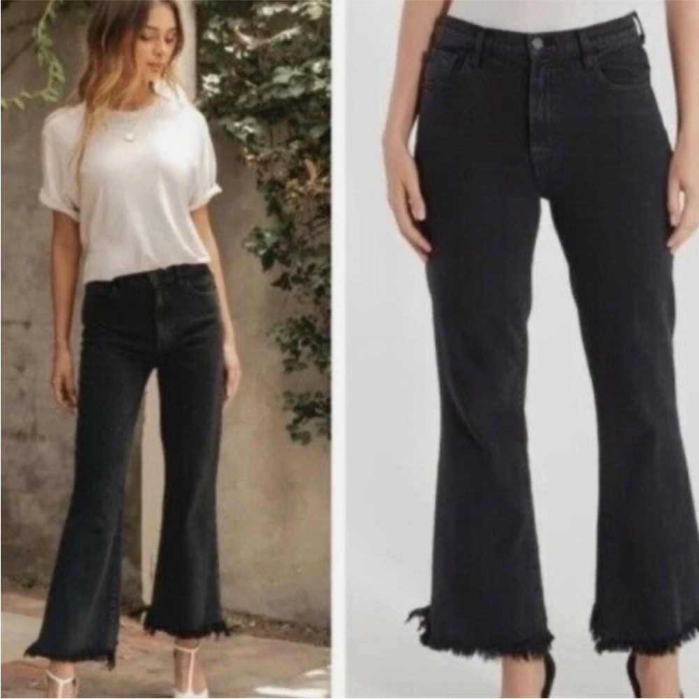 J brand black flare jeans with frayed bottom